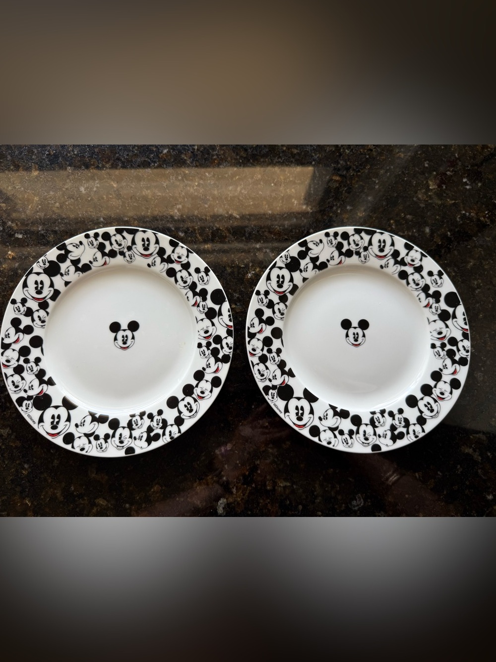 Disney Black & White Mickey Mouse Ceramic Dinner Plates - Pair